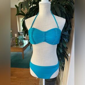 💙💚NWT Apt 9 Turquoise Textured Bandeau Style Top & Bikini Swimsuit Set Size M